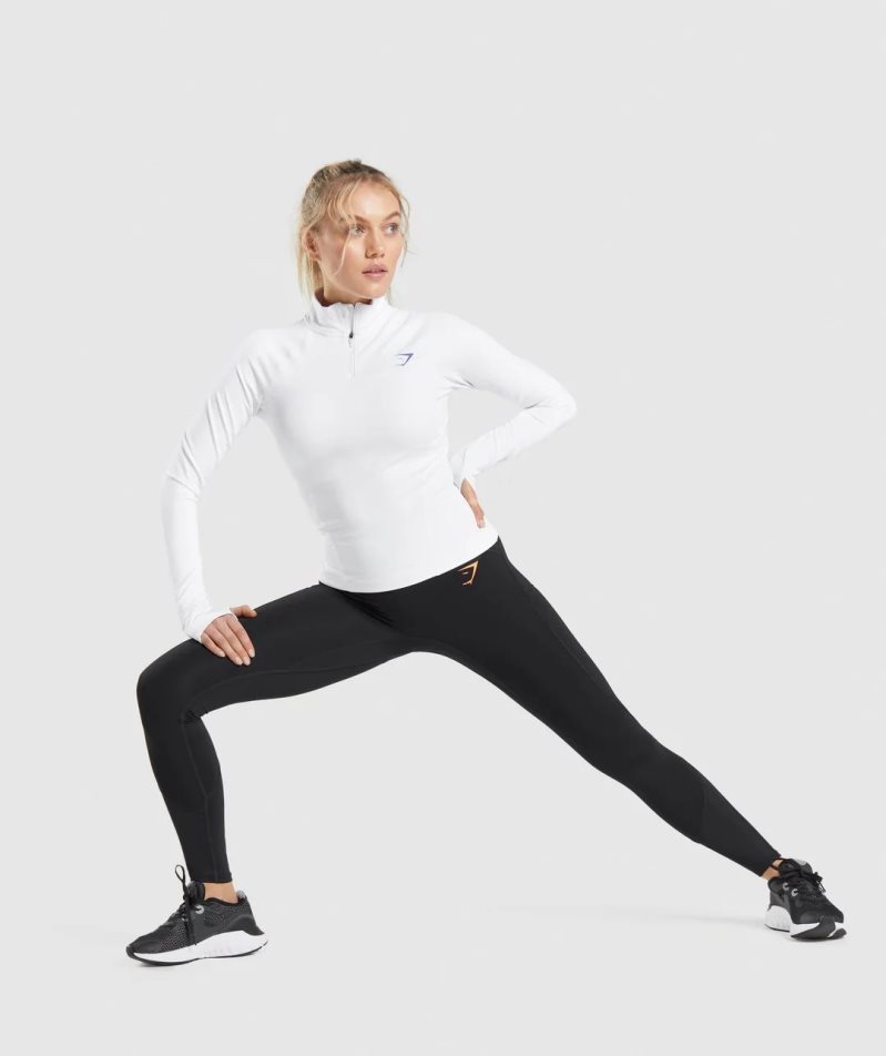 Bluzy Gymshark Pulse 1/4 Zip Damskie Białe | PL 193LAO